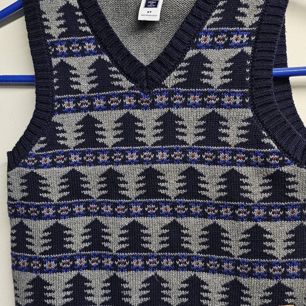 Janie and Jack V-Neck Sweater Vest in Navy and Gray